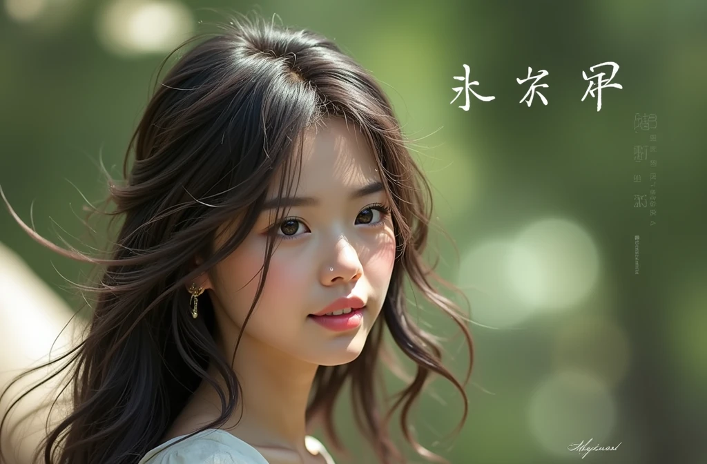 beautiful portrait of a girl hairs blowing in the wind