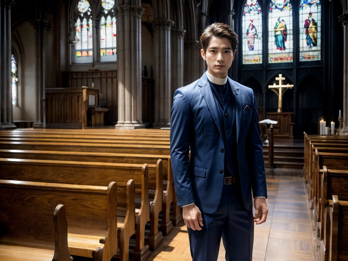 church 、Priest 、Are standing,Ultra Realistic, male, 、, 白人のmale, , Highest quality , whole body
