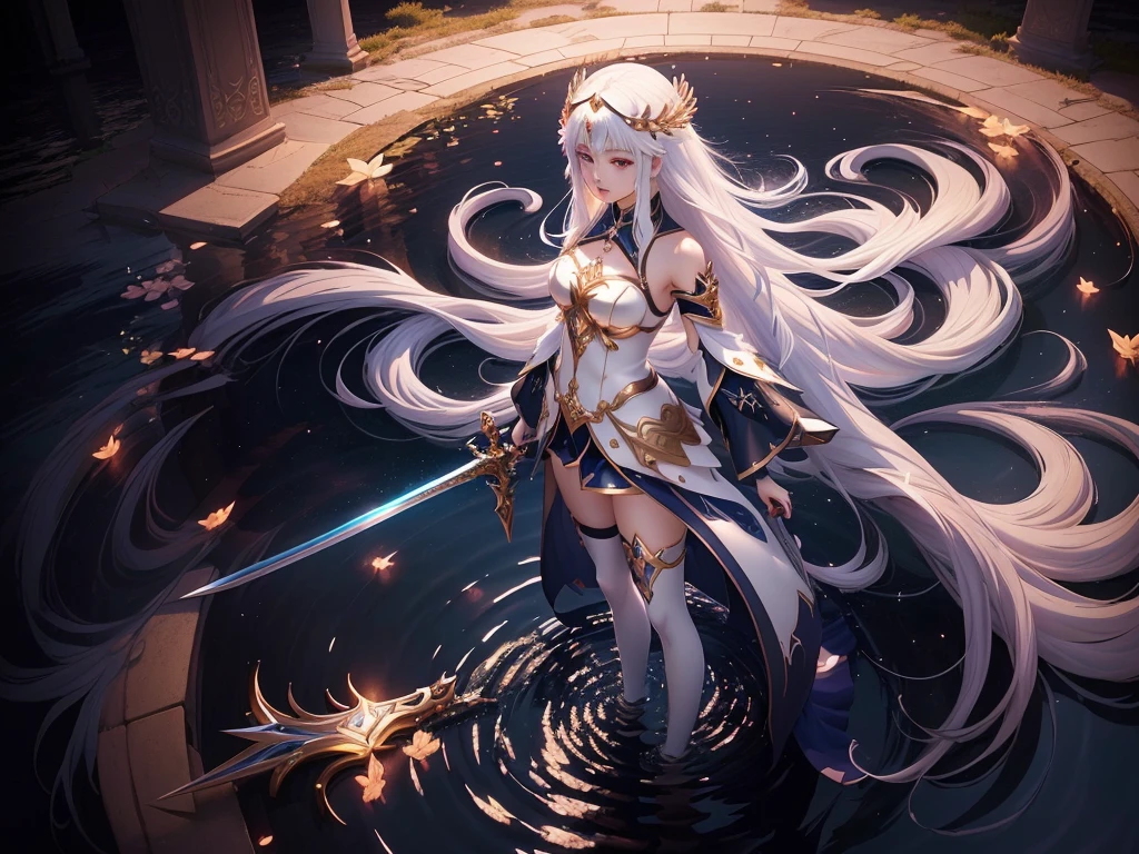 anime girl with long hair and sword standing in water, anime goddess, anime fantasy artwork, beautiful fantasy anime, white haired deity, anime fantasy illustration, anime epic artwork, advanced digital anime art, beautiful anime artwork, 2. 5 d cgi anime fantasy artwork, high definition anime art, anime art wallpaper 4 k, anime art wallpaper 4k, anime art wallpaper 8 k