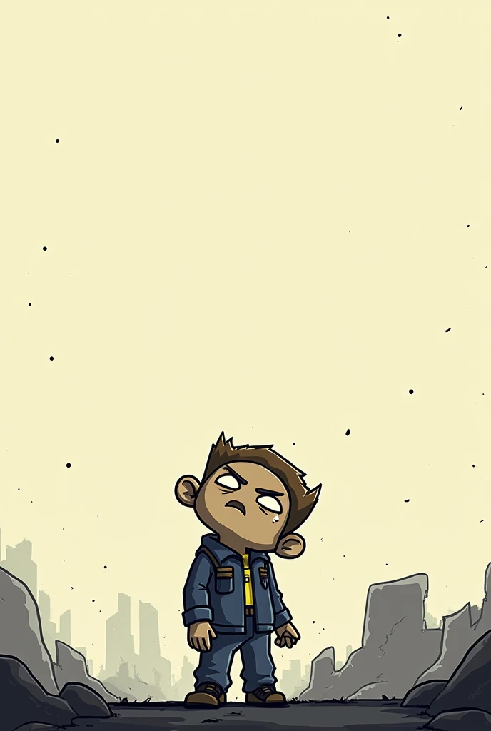 "Design a poignant and minimalistic scene depicting the tragic death of Scooter from Borderlands: The Pre-Sequel. Place Scooter on the first third of the image, capturing his emotional farewell. The background should be a stark, abstract representation of the game's environment. Use a limited color palette and clean lines to evoke a sense of loss and depth, in the style of Olly Moss."
