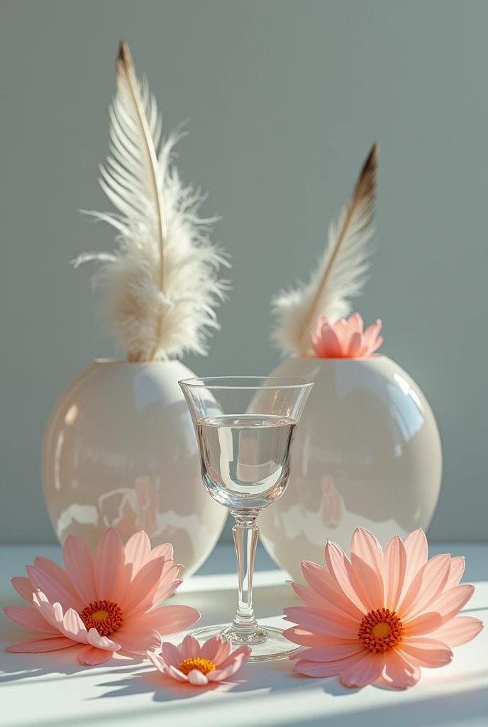 Generate me an image of the fragility of certain glass objects, feathers, petals that symbolize emotional vulnerability