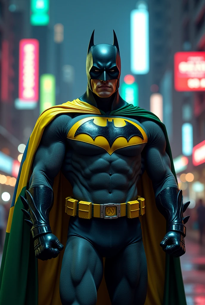 Batman wearing the Brazilian flag colors