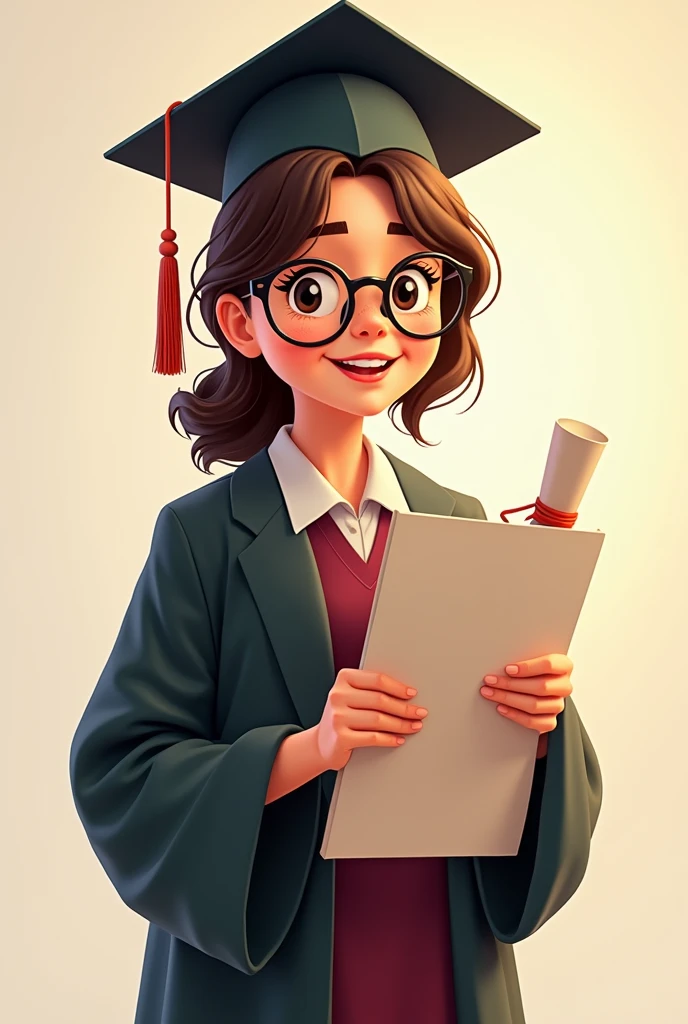 A teacher in training, enthusiastic, emphasize it with your diploma in hand and cap. In the form of a human drawing, with training gown and glasses
