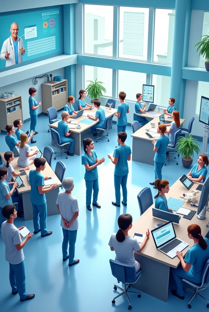 Generate an animated image that represents managing nursing teams in community care units