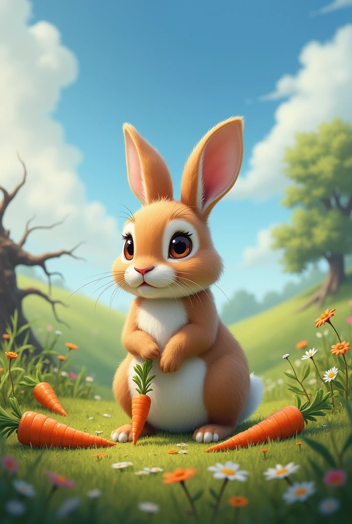 a rabbit, who was picking wild carrots