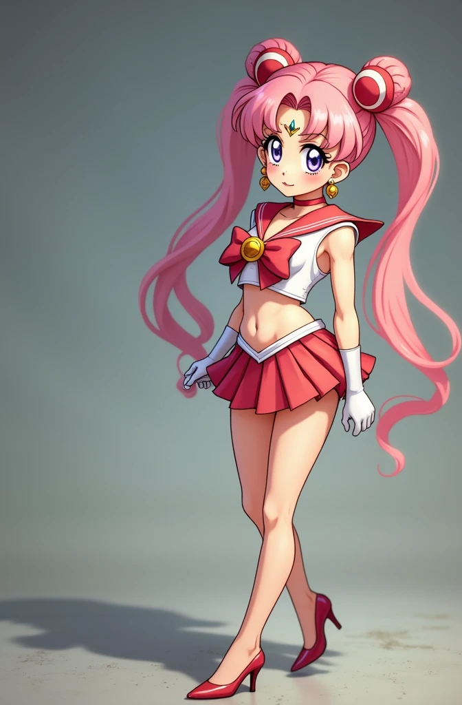Small breasts、Full body view、Chibiusa、Sailor Moon(Chibiusa)Flat chest、Small breasts、Full body view、Chibiusa、Sailor Moon(Chibiusa)Flat chest、Spread your legs、smile、Raise one leg,very cute,muscle、big eye,tear、high kick,high quality, high heels