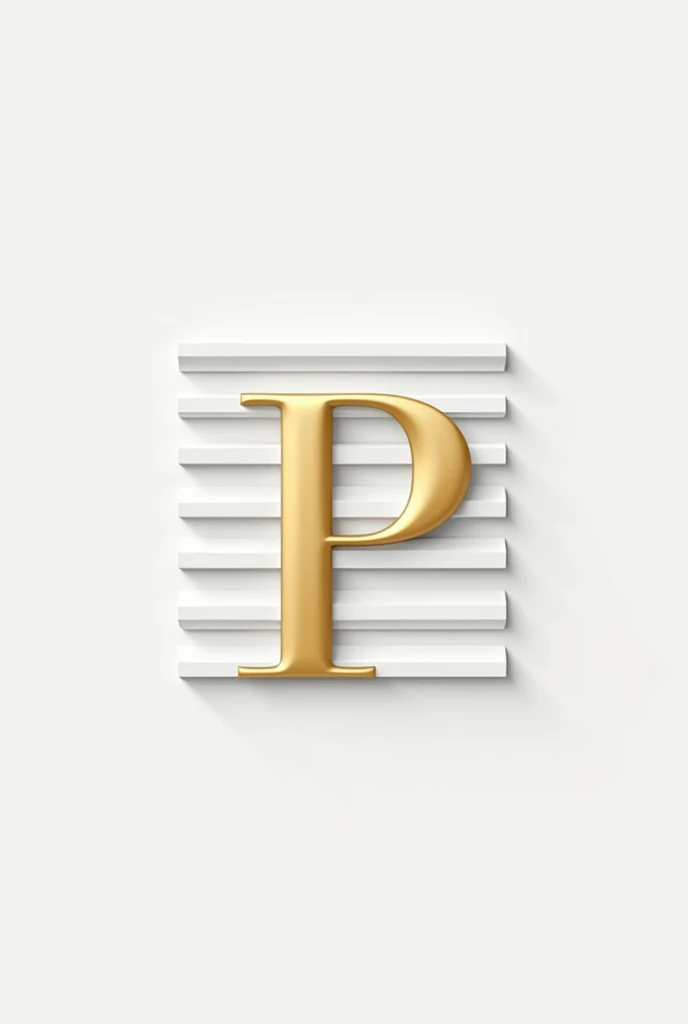 Logo horizontal white stripes on a white cornice background and the letter P in bright gold