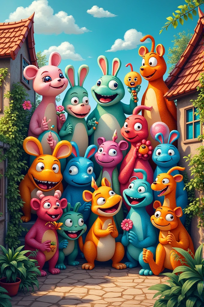 : A colorful mural in the village depicting the variations of the animated language