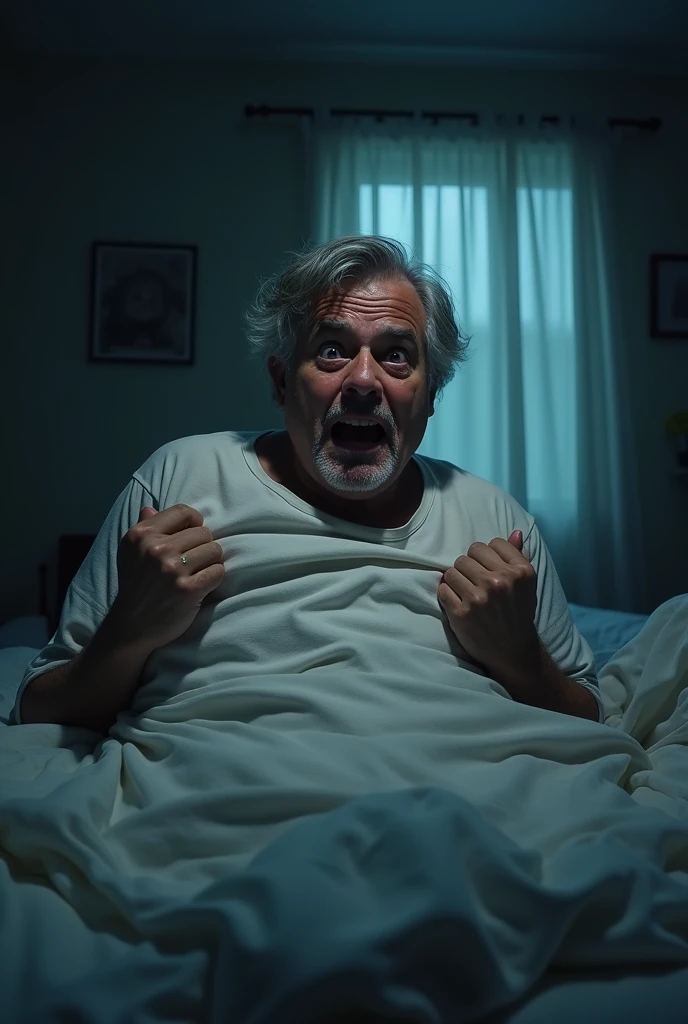 Man waking up from a nightmare scared