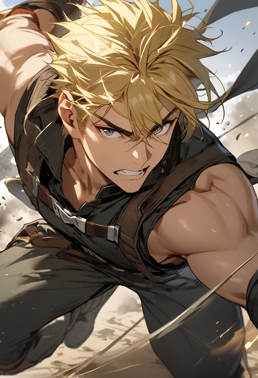 1boy, masculine , blond hair, fighter