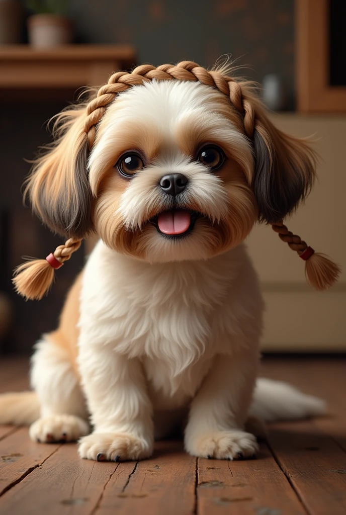 Shih Tzu with Viking braids