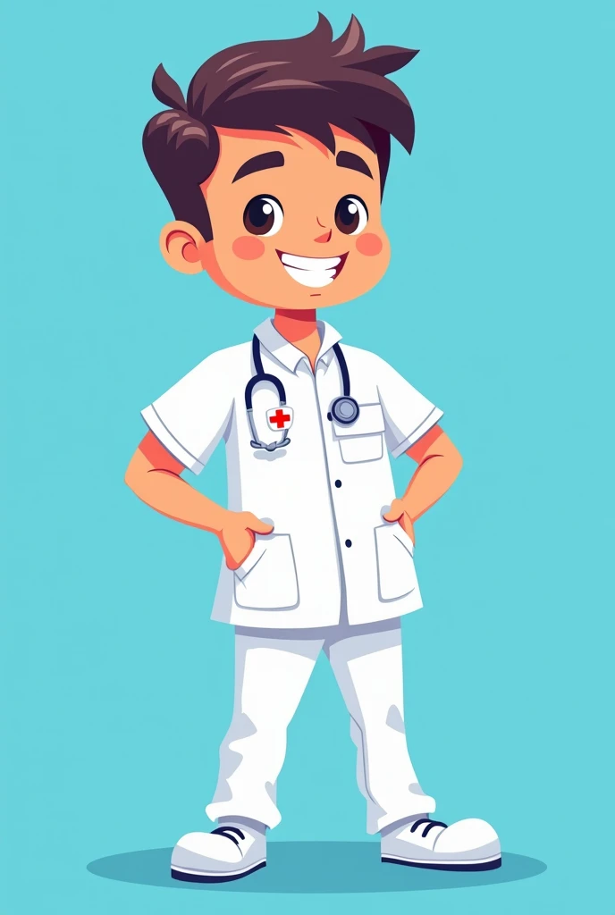 Make a cute cartoon logo, male nurse ,profile pic , blue background