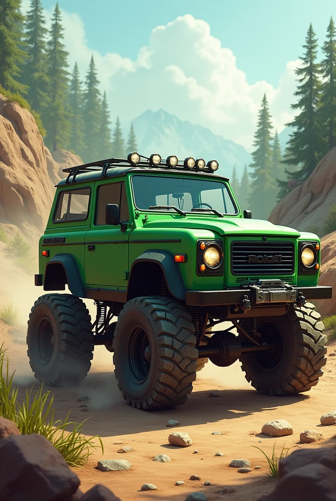 A green all-terrain car 