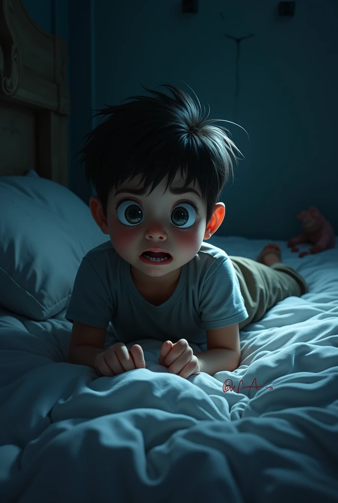 Boy waking up from a nightmare scared
