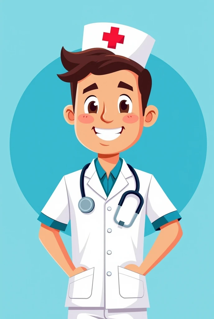 Make a cute cartoon logo, male nurse ,profile pic , blue background
