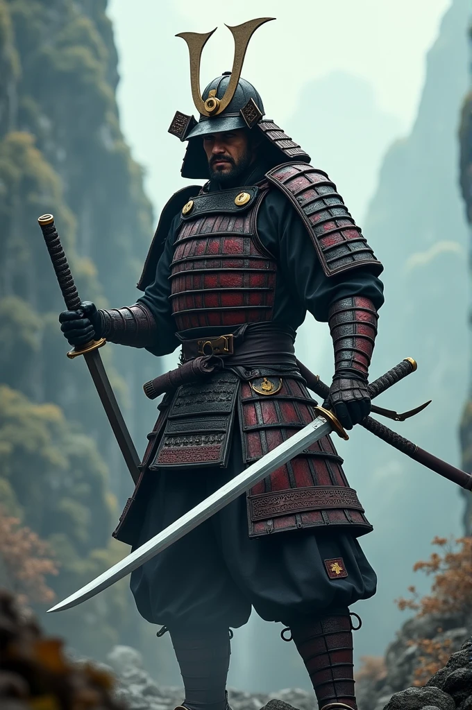 Samurai with two swords in his hands 