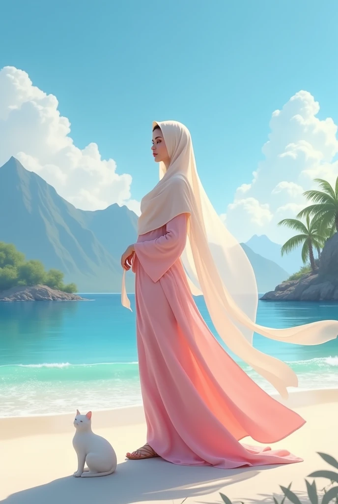 (masterpiece, best quality), 1girl, beautiful face,  partially submerged, on beach,nude,wearing black hijab,muslim girl,Indonesiadoll,medium breast,pink nipple,showing boobs,glowing skin,horny face