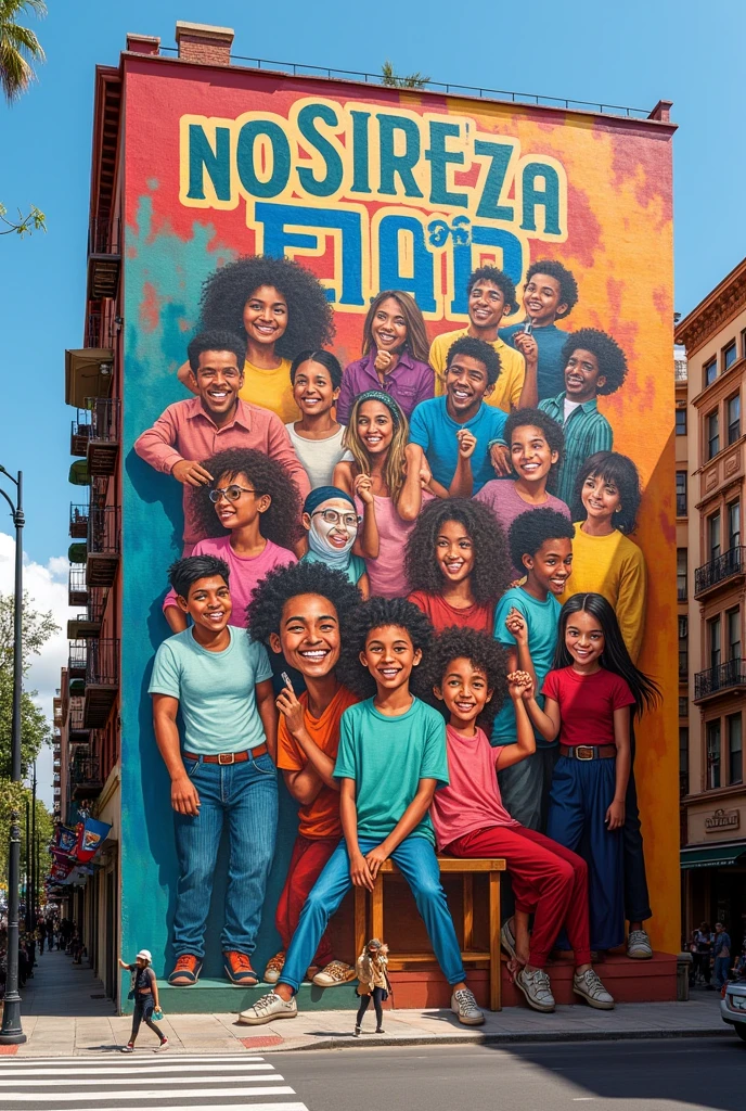 A colorful mural in the town that represents the variation of the language. The words written on the mural have to be in Spanish.