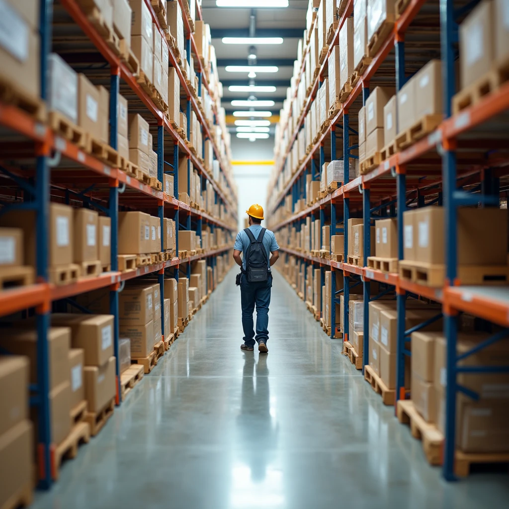 A packer-picker during the placement process at Ozon fulfillment, the placement employee receives the TSD from the foreman, takes the task, looks for containers on the receiving tables, goes in the direction indicated in the TDS and places the goods in cells and shelves located on the mezzanine
