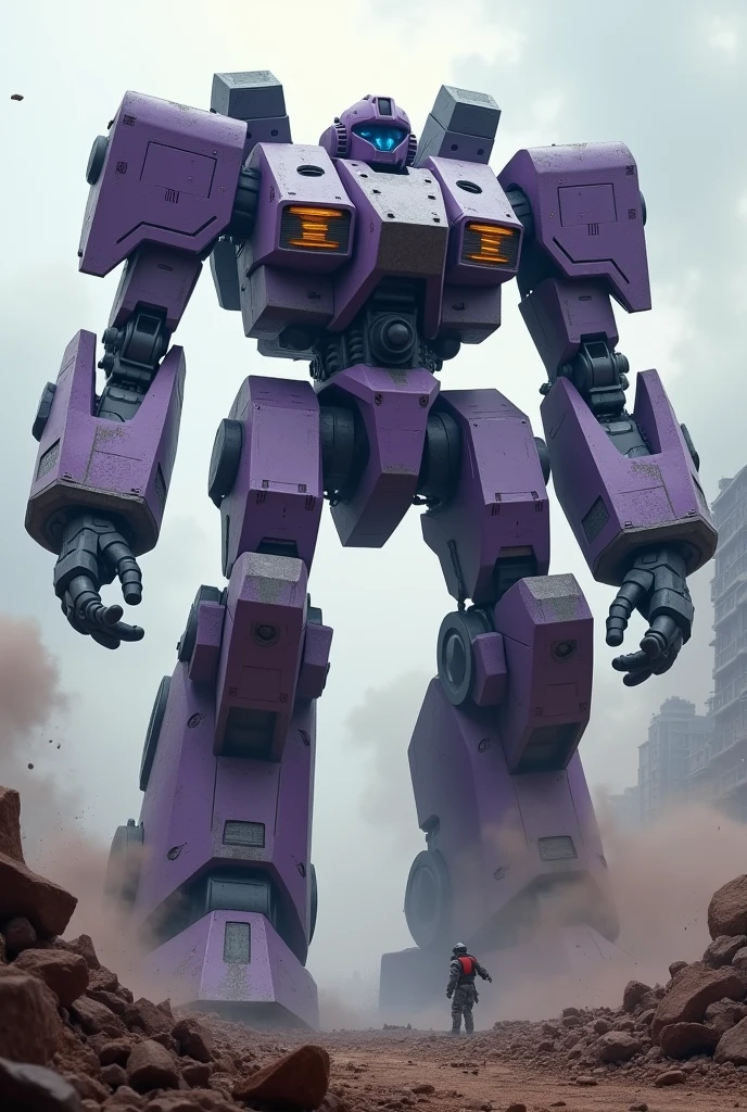 (photorealism: 1.2), war robot, purple giant, destroying all its path