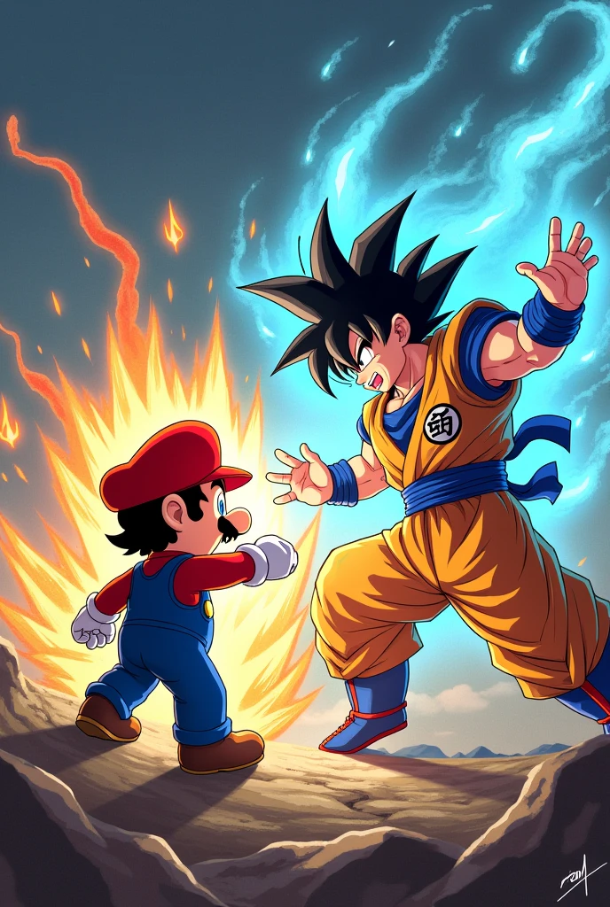 Mario appears with Goku fighting
