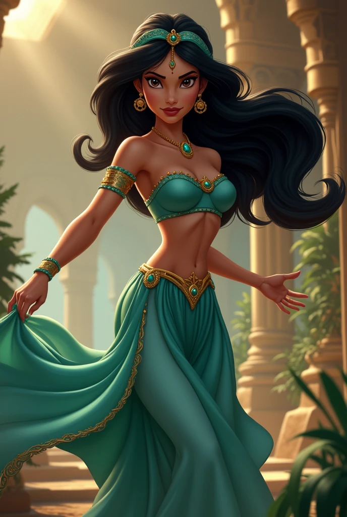 Stunning Princess Jasmine, photo in 8k, in action, cinematic.