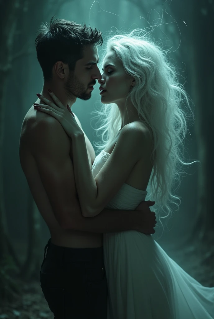 A woman possessed by a ghost making love to a man