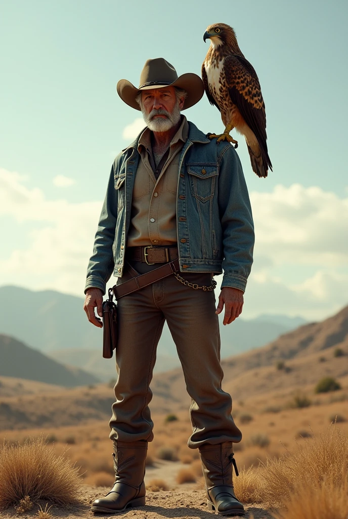 Cowboy with a Hawk on one of his shoulders 