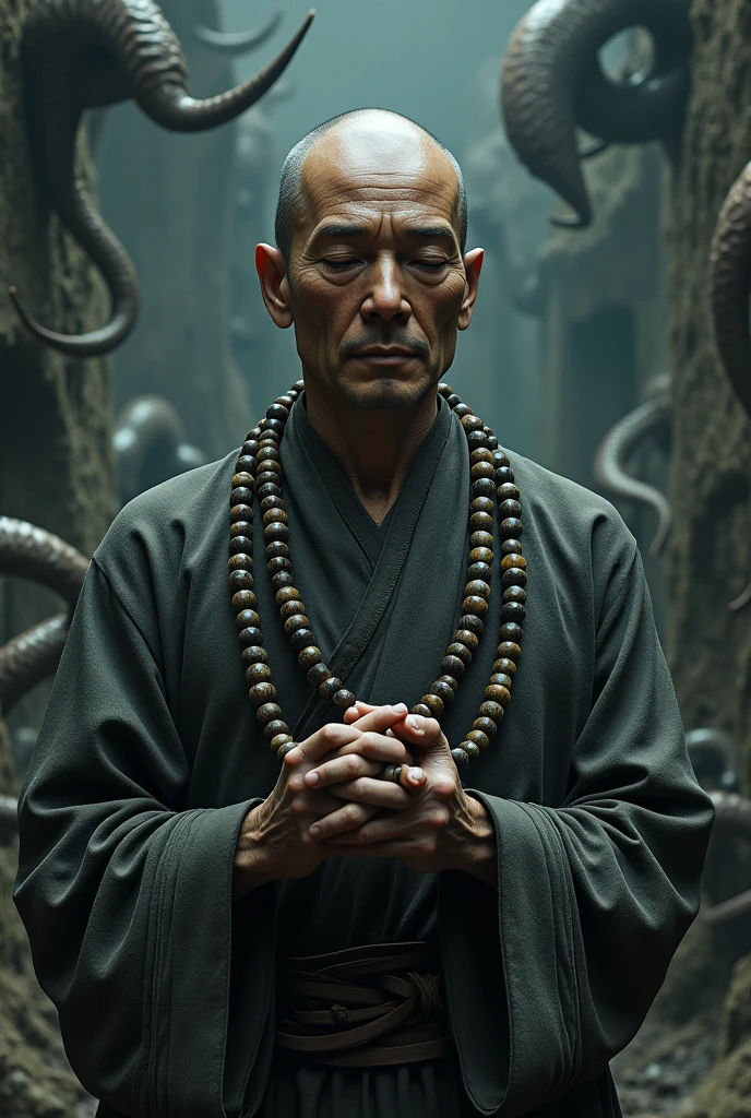 buddha, a monk holding a japamala , highly detailed dark art, phone wallpaper, phone wallpaper hd, giger style, mobile wallpaper, h r giger style, Dark art style, armor giger style, amazing wallpaper, 3d tattoo design, hd phone wallpaper, phone background, giger style, por Lambert Doomer