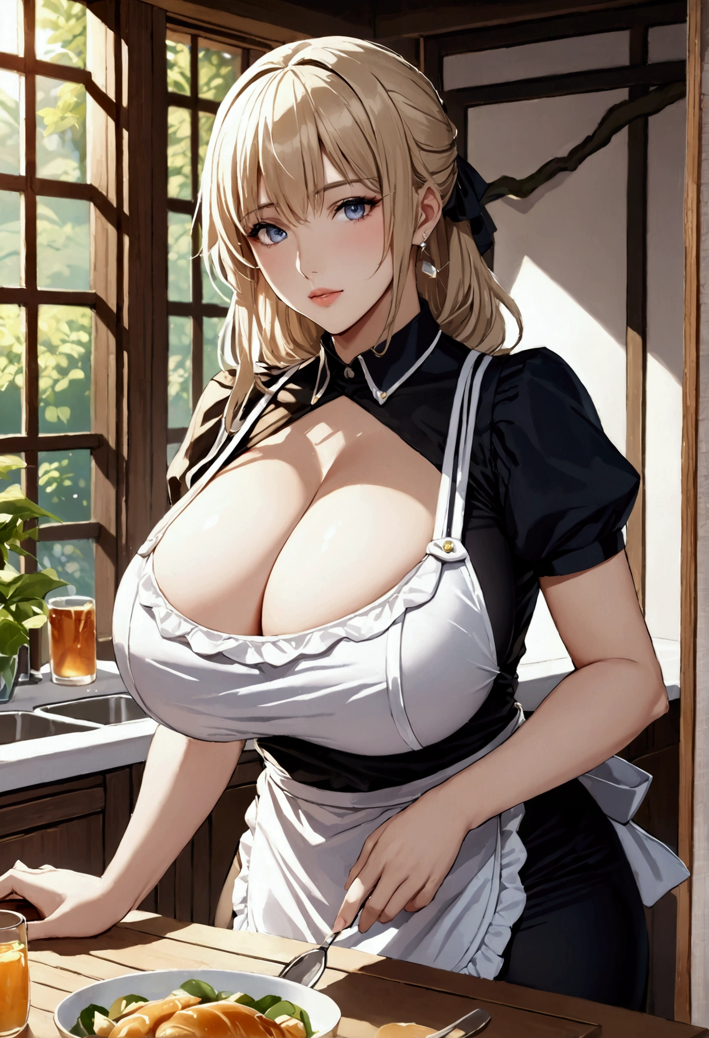 best quality masterpiece extremely detailed highres 1girl huge breasts sexy mom apron