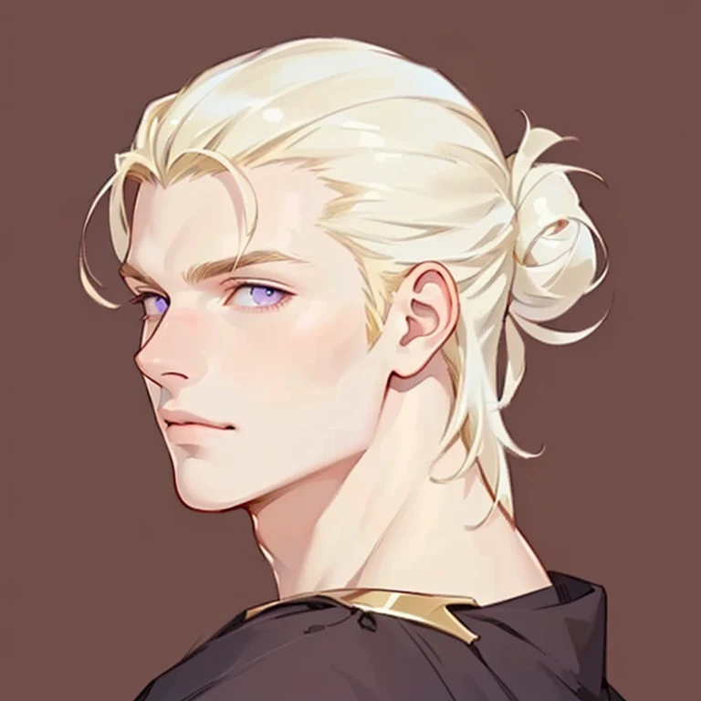 ((masterpiece)), (((best quality))), prince, portrait, 1 male, very pale white skin, blonde hair, straight hair, bun, handsome man, strong masculine features, pale purple eyes, detailed face, highest quality, highly detailed, original, high resolution CG Unit 8k wallpaper, (best quality, artwork, masterpiece, 4k)