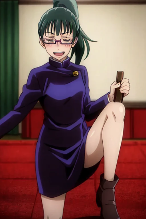 ((Highest quality)), ((masterpiece)), (be familiar with), Perfect Face, indoor, Bedroom, Watching the audience,
One woman, Zenin Maki,
Open Mouth, Ecstatic expression, blush, smile,
Small breasts, Flat Chest, , , , Girl,
Long Hair, ponytail,
Leg spread,