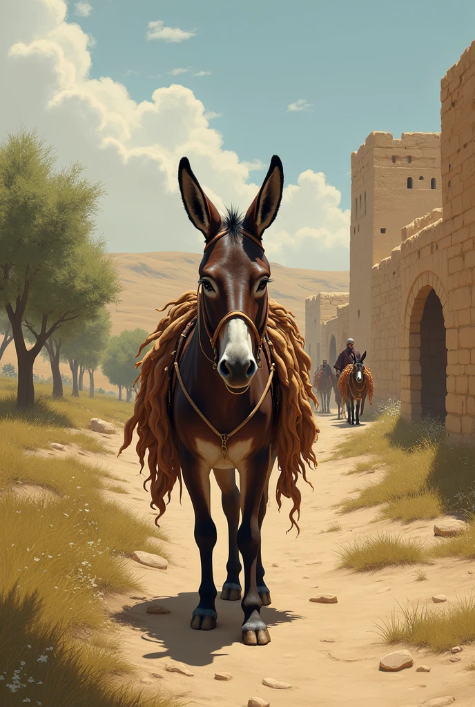 Drawing on the sequence of the donkey that was tied for a long time, until they released him to carry Jesus of Nazareth, 6 images