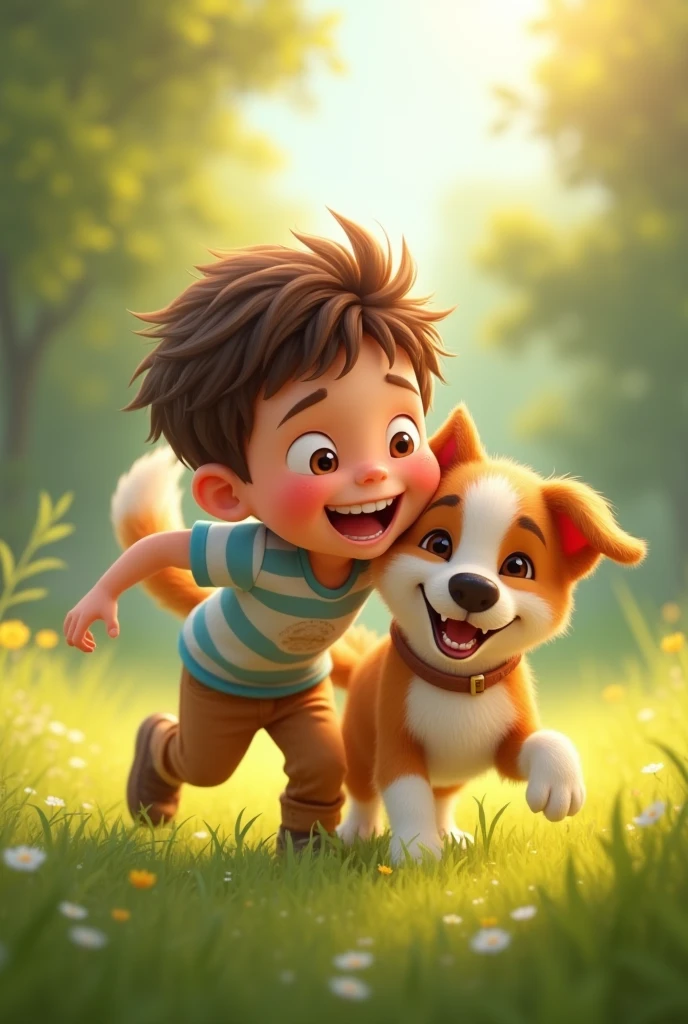 The same boy with the happy dog
