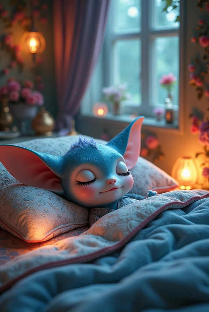 Dwarf ears, long ears, blue eyes, Instagrammable sleepy in bed