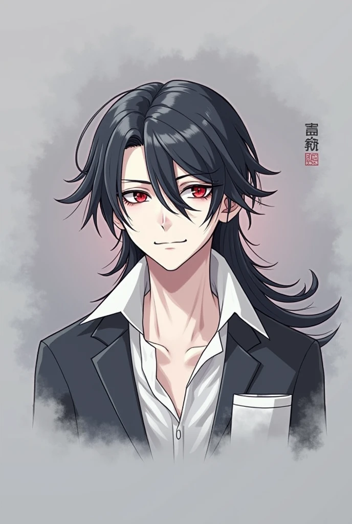 Long, black hair, Eyes red, naughty man