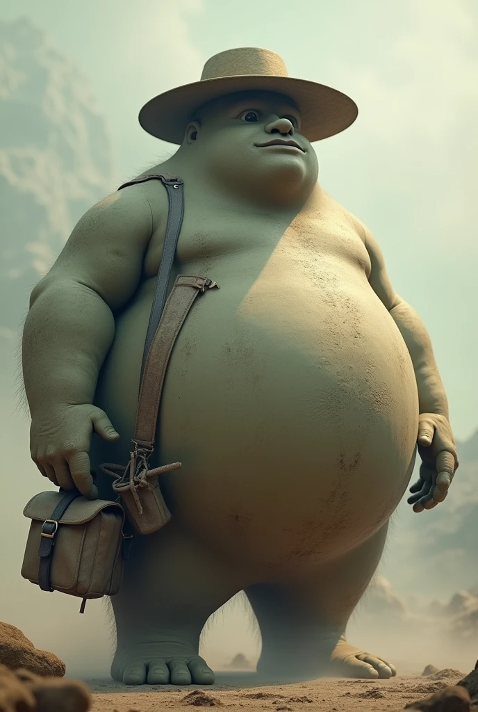 A fat Teton with a man bag
