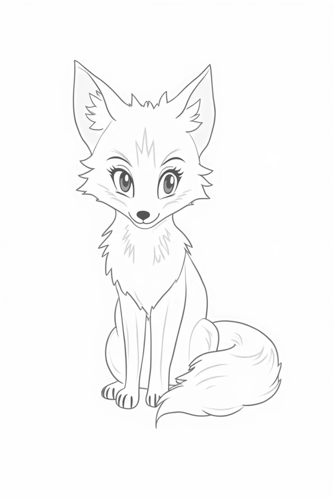 Coloring page of young male fox, black-and-white