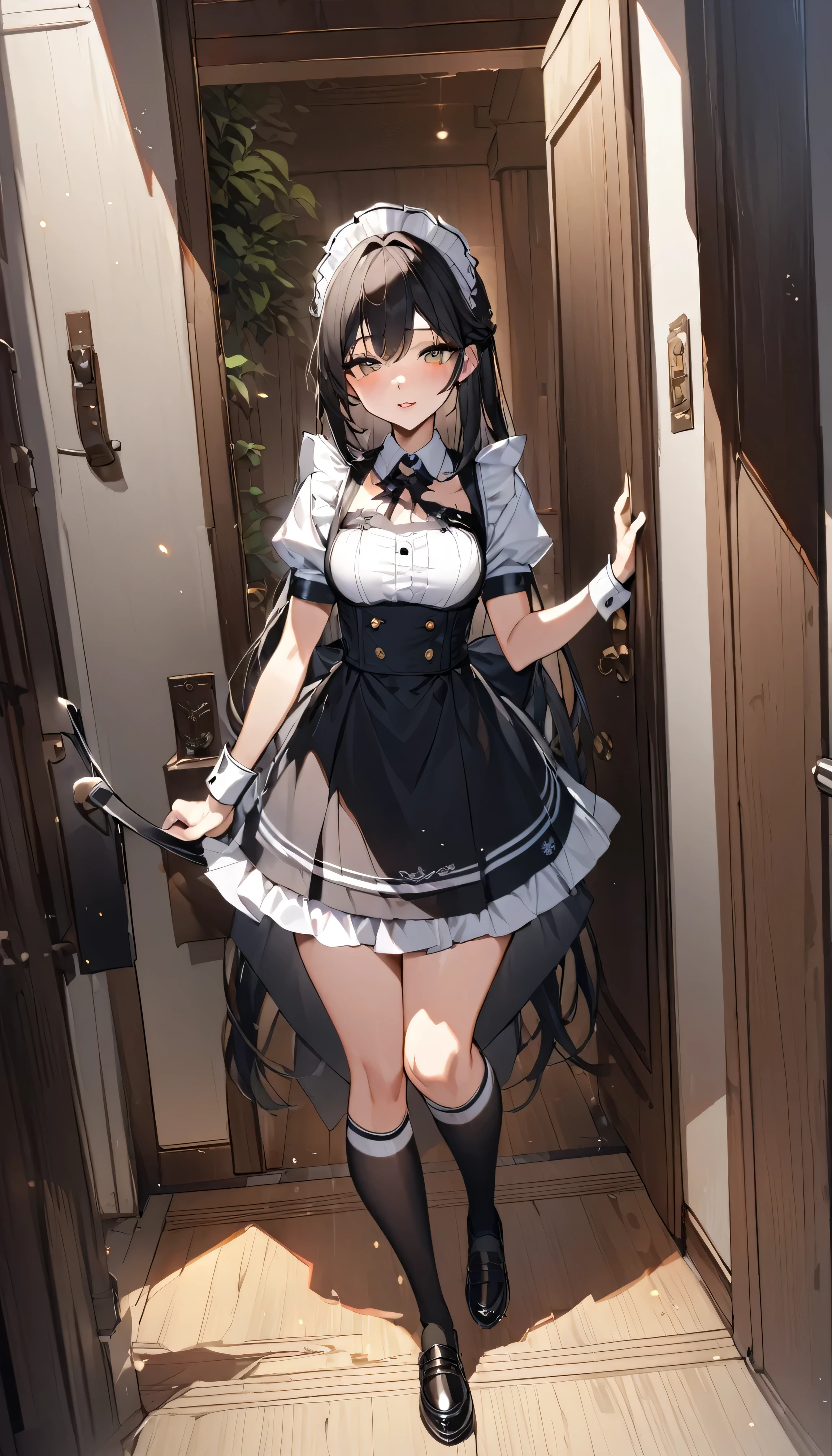 Highest quality:1.5,maid,Leg Up Socks,Absolute area,Natural Lip,entrance,will welcome you,Semi-long hair