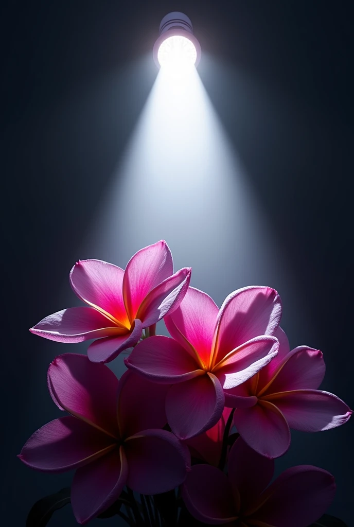 white led pointed at flowers