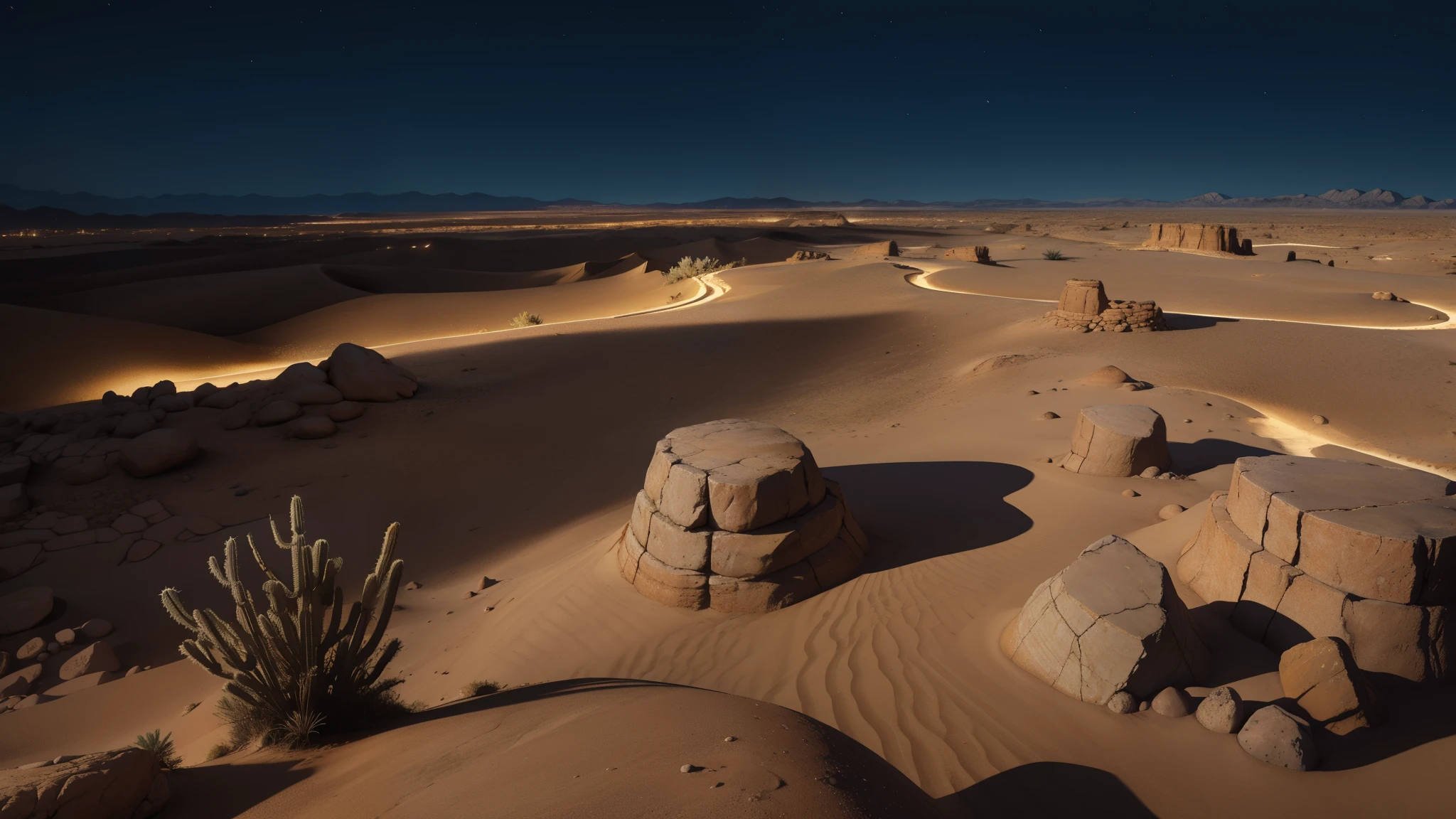 Desert,Rocky Plateau and Desert, Scrubland,Night