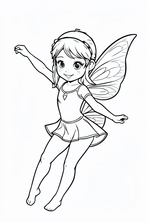Coloring page for children, White background, clean lines, little grey, fairy