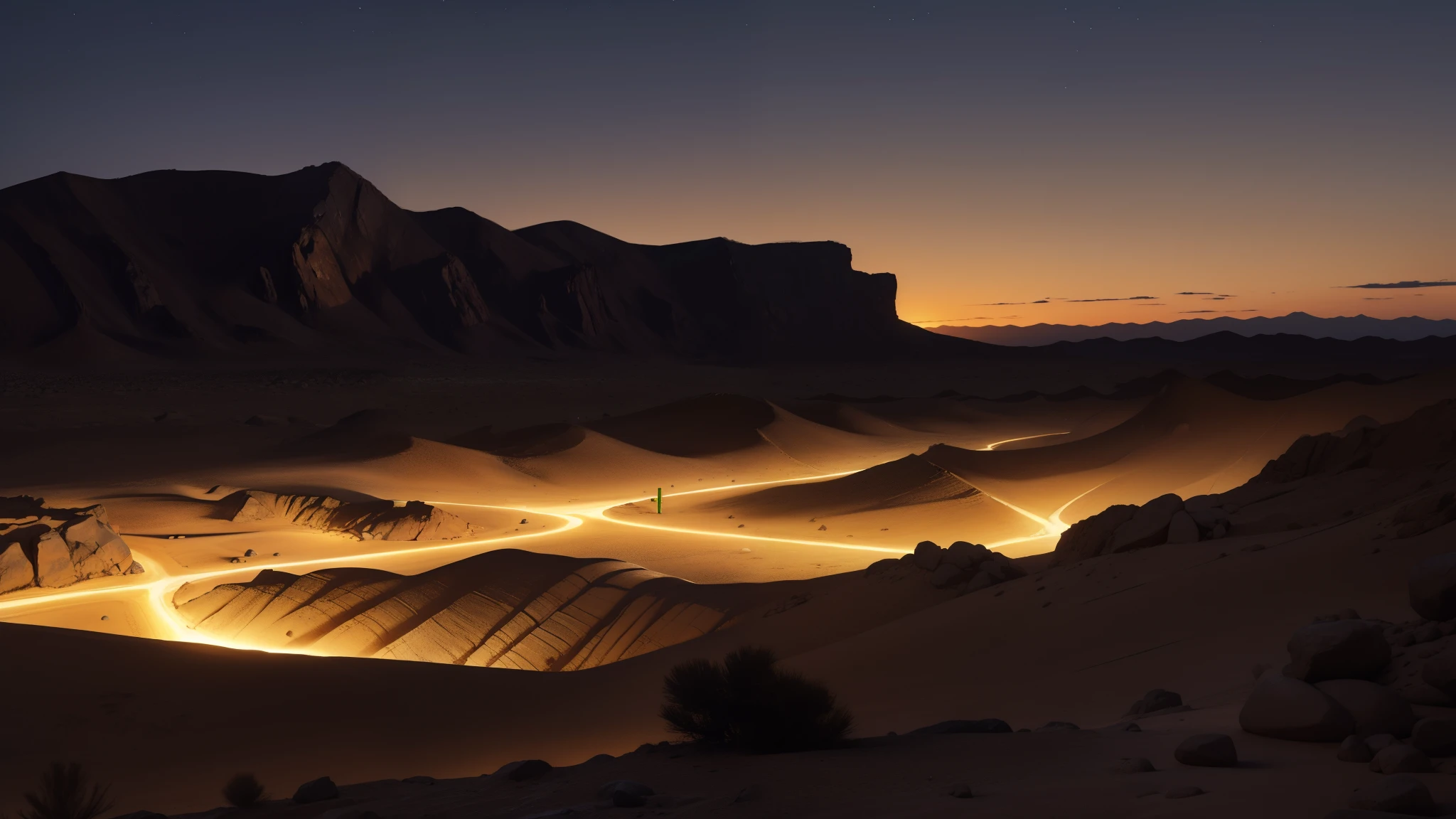 Desert,Rocky Plateau and Desert, Scrubland,Night