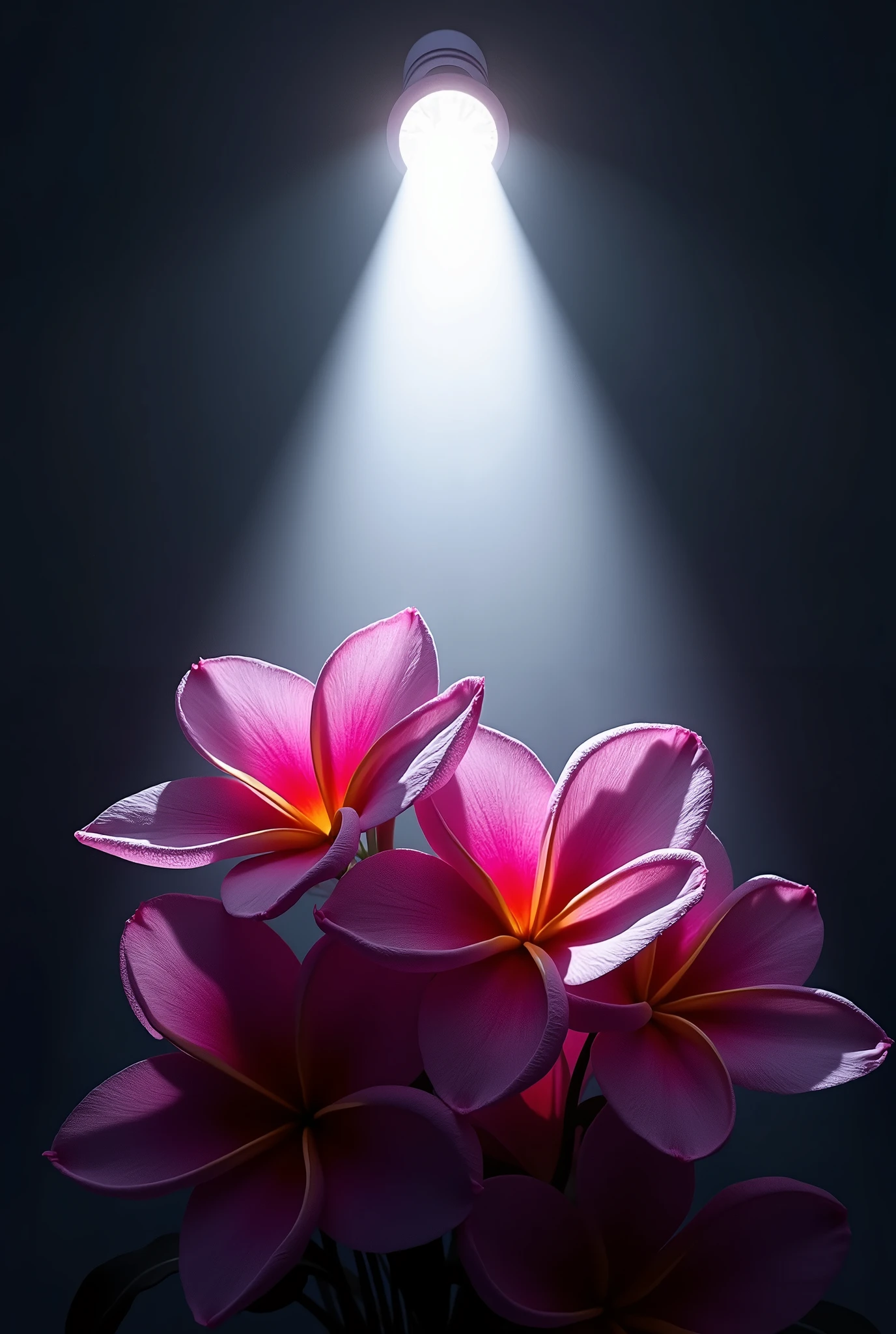 white led pointed at flowers