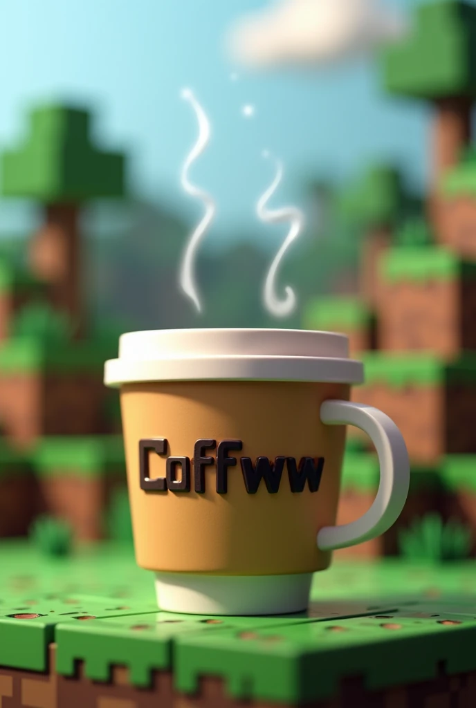 a banner with a cup of coffee in the shape of minecraft written coffww with a minecraft background also in the form of 1200 x 480 with a maximum of 10mb