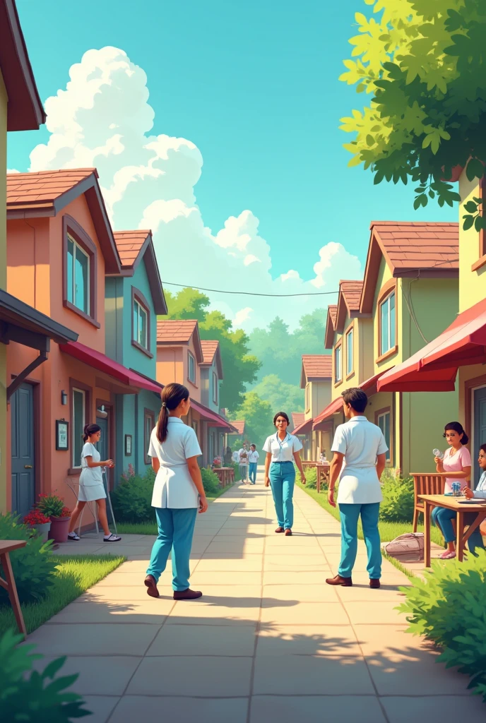 Animated image depicting the organization and assistance of nursing in community units