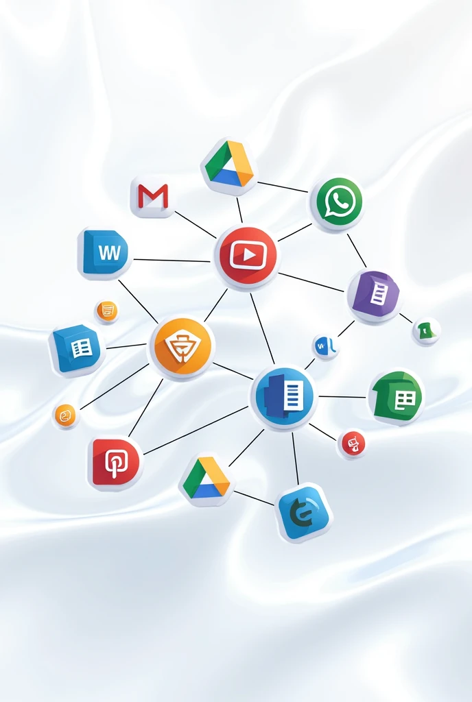 Create a personal learning environment in the form of a concept map, including the icons of the following applications: gmail, WhatsApp, youtube, Word, excel, Google Docs, drive, etc.
