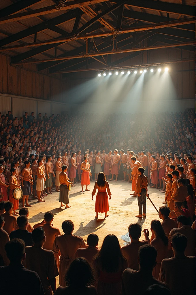 Before three o&#39;clock, The large shed was invaded by spectators, Europeans and natives, Chinese and Japanese, men, women and children, who rushed onto the narrow benches and boxes in front of the stage. The musicians stood inside and played their gongs vigorously., so-and-so, flutes, Bones, tambourines and countless drums.

The performance was very similar to all the acrobatic displays;