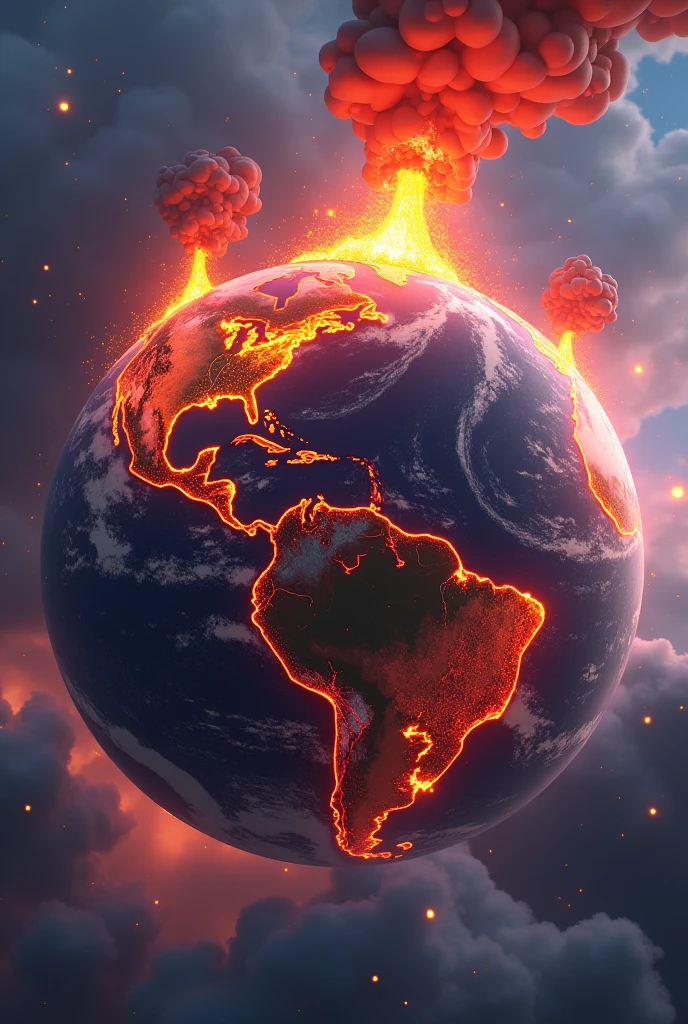 The earth with volcanoes in animated form 