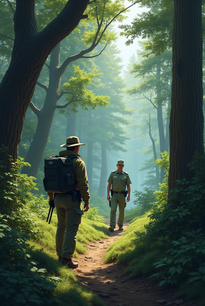 A forest ranger, who finds a policeman in the forest